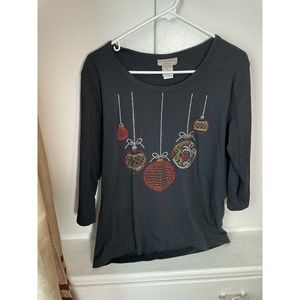 Isaac's Designs Casuals Women's Top Size XL Black Shirt w/Ornaments Beads